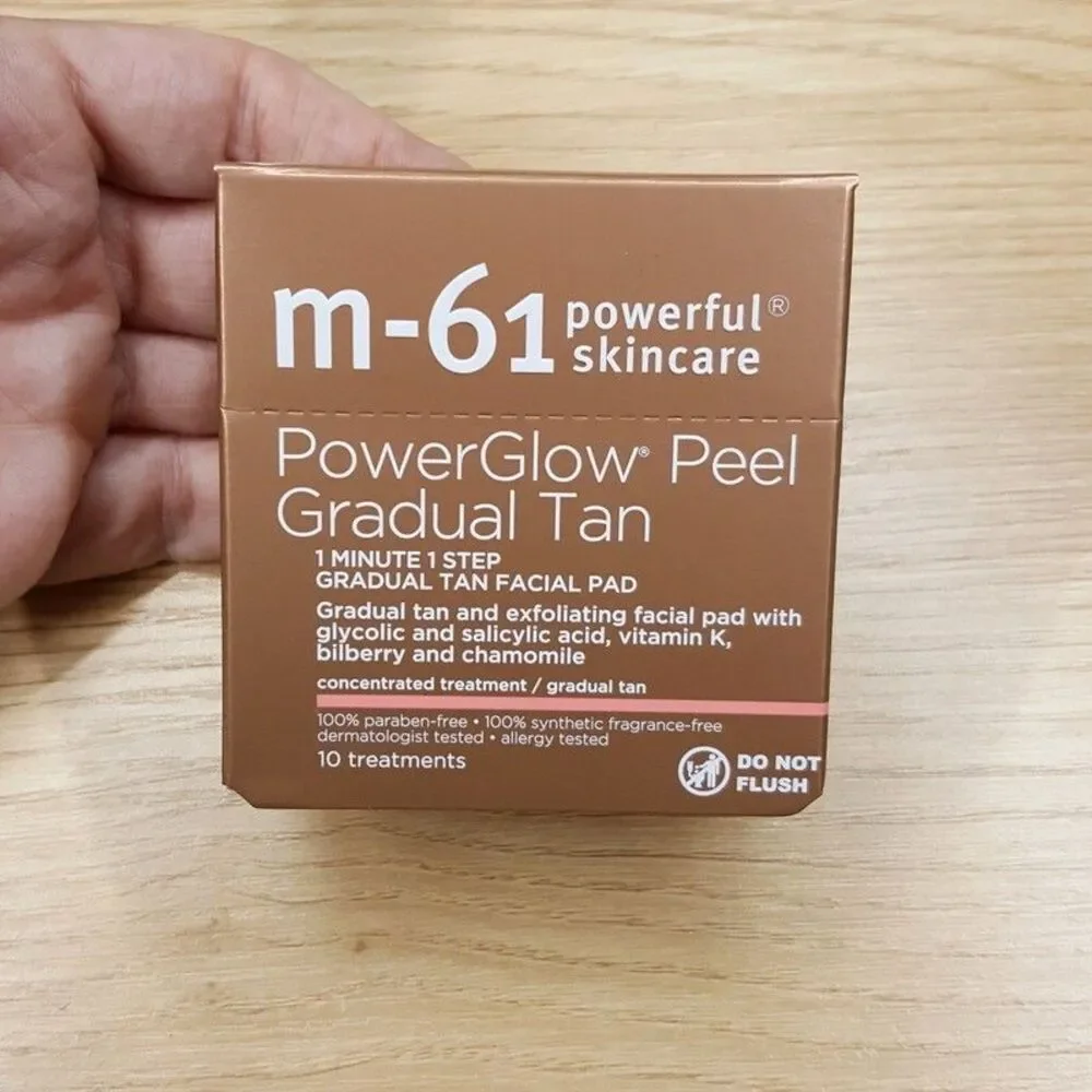 M-61 Powerful Skincare PowerGlow Peel Gradual Tan 10 Treatments Facial Pad